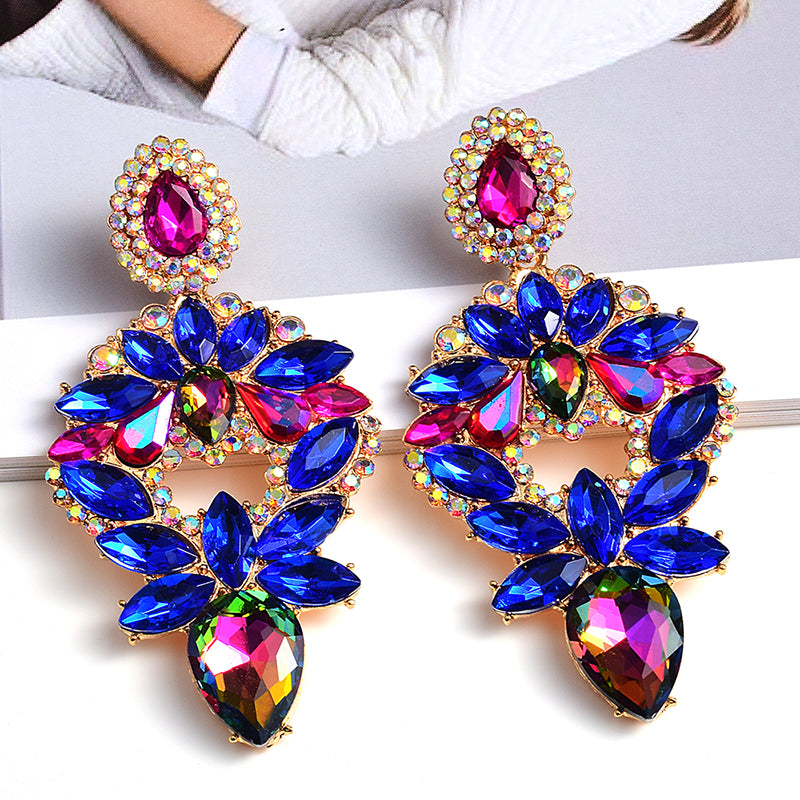 Long Colorful Crystal Drop Earrings — Rhinestone Irregular