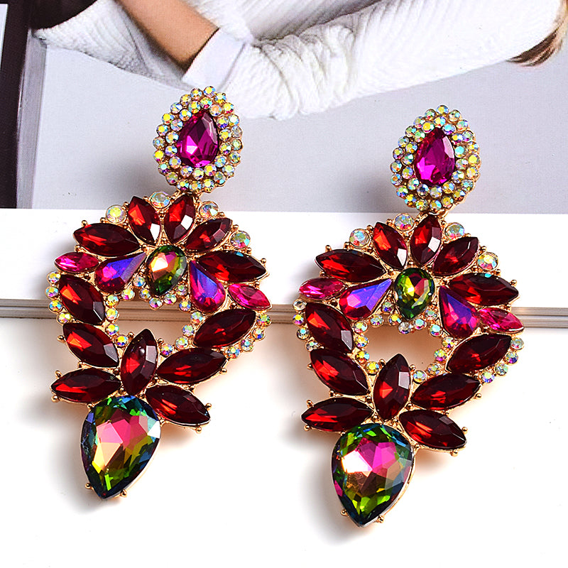 Long Colorful Crystal Drop Earrings — Rhinestone Irregular