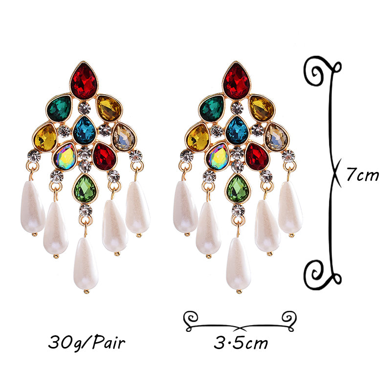 Pearl Dangle Statement Earrings — Rhinestone Irregular Drop