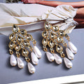 Pearl Dangle Statement Earrings — Rhinestone Irregular Drop