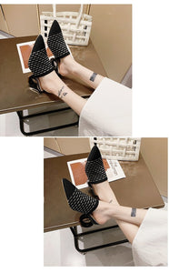 Pointed-Toe Fretwork Heels