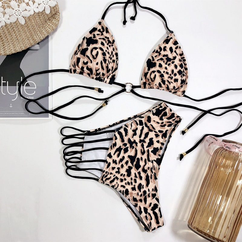 High-Waist Cut-Out Bikini Set — Animal Print & Solid