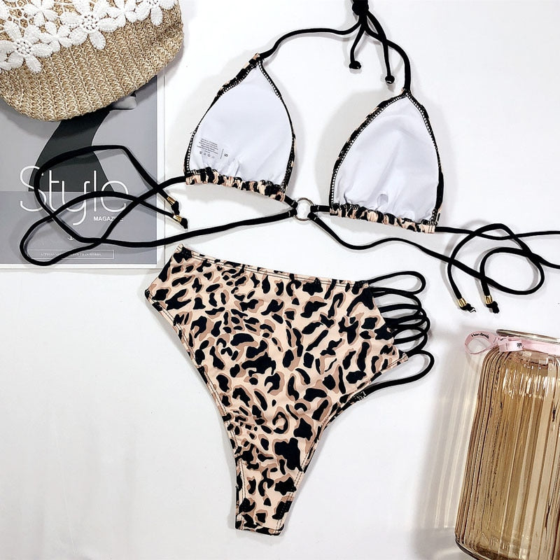 High-Waist Cut-Out Bikini Set — Animal Print & Solid