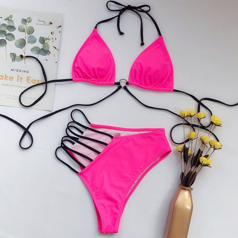 High-Waist Cut-Out Bikini Set — Animal Print & Solid