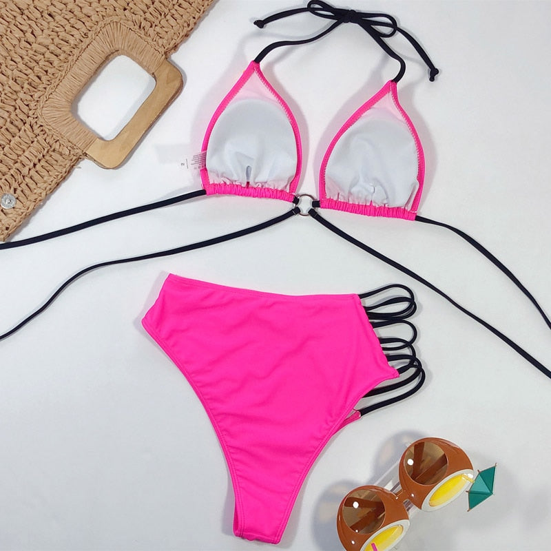 High-Waist Cut-Out Bikini Set — Animal Print & Solid