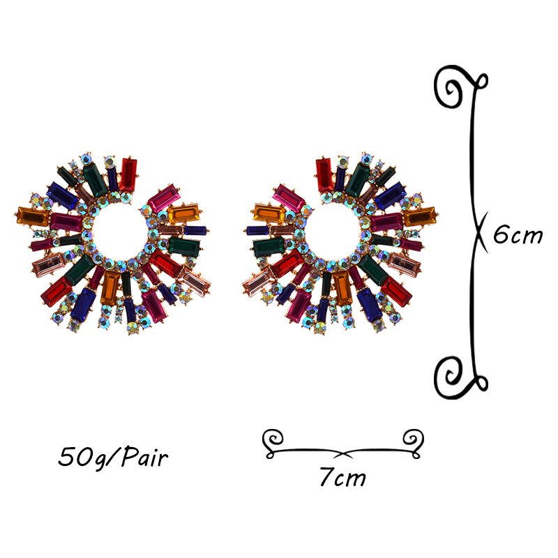 Round Geometric Crystal Statement Earrings