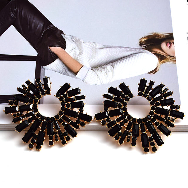 Round Geometric Crystal Statement Earrings