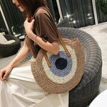 Load image into Gallery viewer, Large Woven Round Boho Bag – Statement Straw Tote
