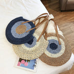 Load image into Gallery viewer, Large Woven Round Boho Bag – Statement Straw Tote
