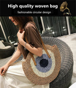 Load image into Gallery viewer, Large Woven Round Boho Bag – Statement Straw Tote
