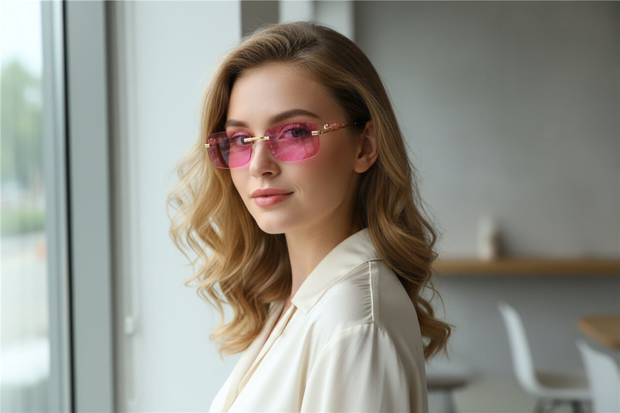 Luxury Rimless Rectangle Sunglasses | Gradient Lenses with Gold Detail | Unisex