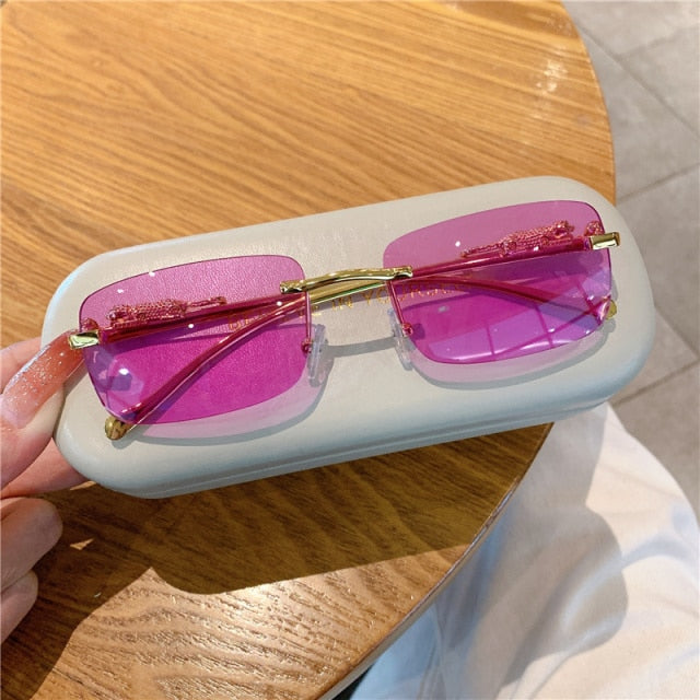 Luxury Rimless Rectangle Sunglasses | Gradient Lenses with Gold Detail | Unisex