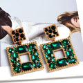Square Crystal Statement Earrings — Colorful Glass Pendant