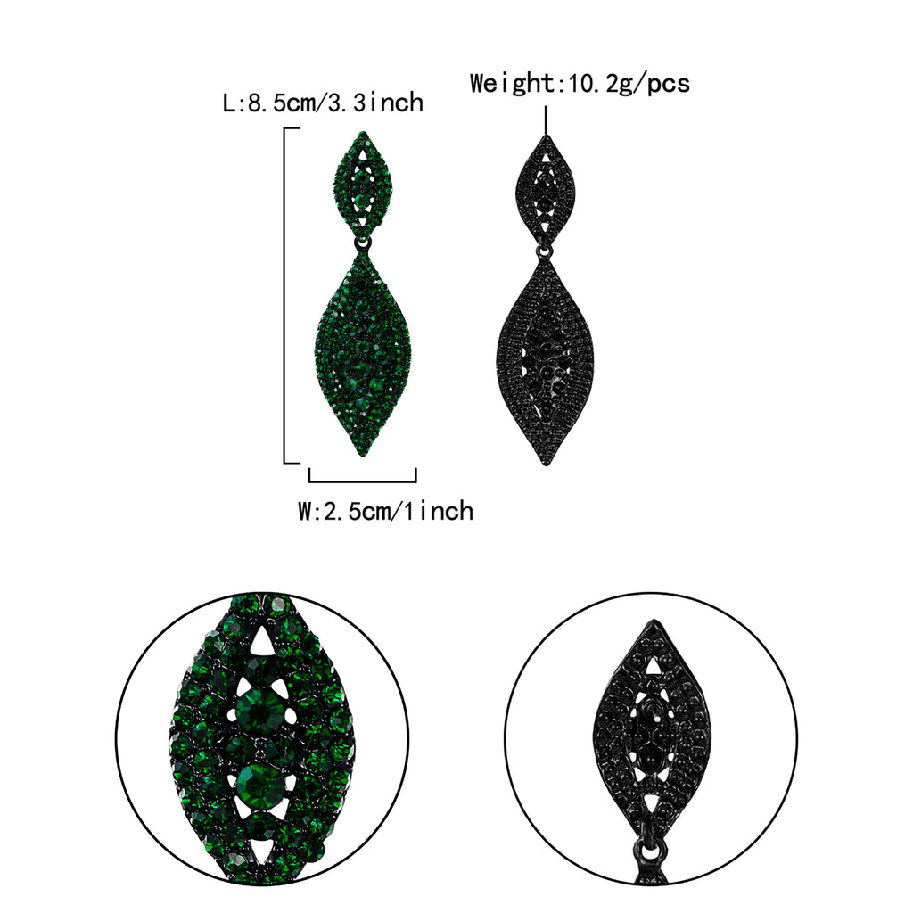 Pavé Double Marquise Leaf Drop Earrings | Crystal Rhinestone Statement Earrings
