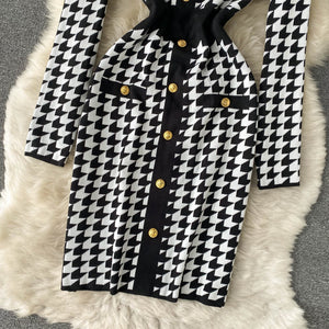 Houndstooth Knitted Dress