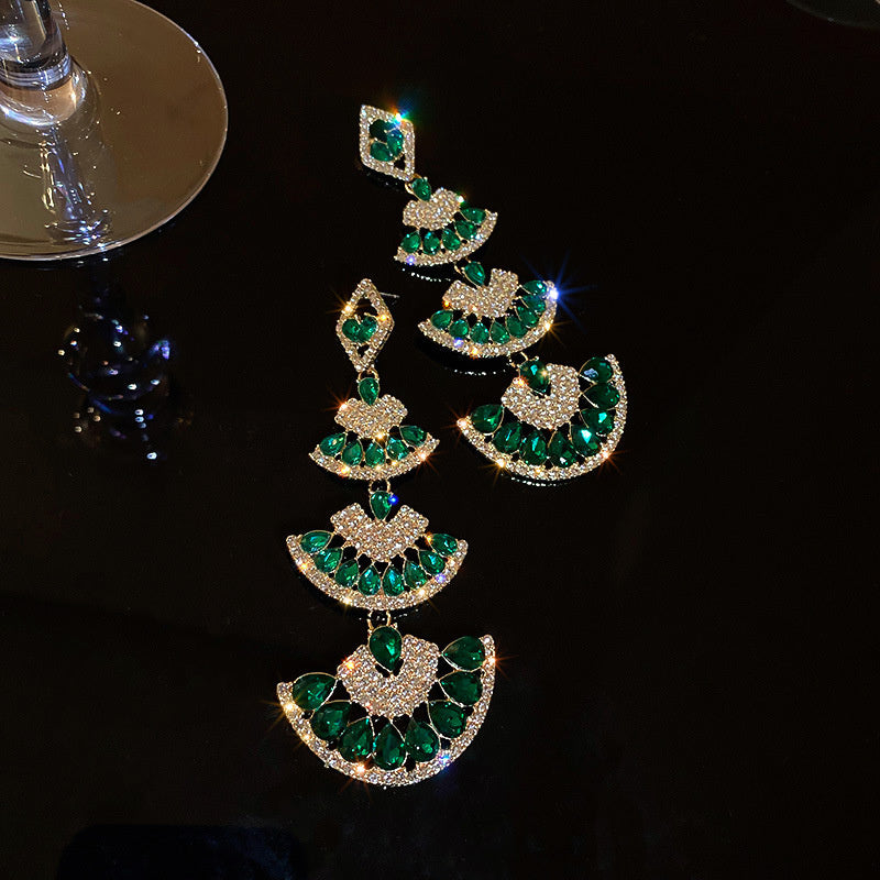 Vintage Geometric Crystal Drop Earrings — Purple & Green