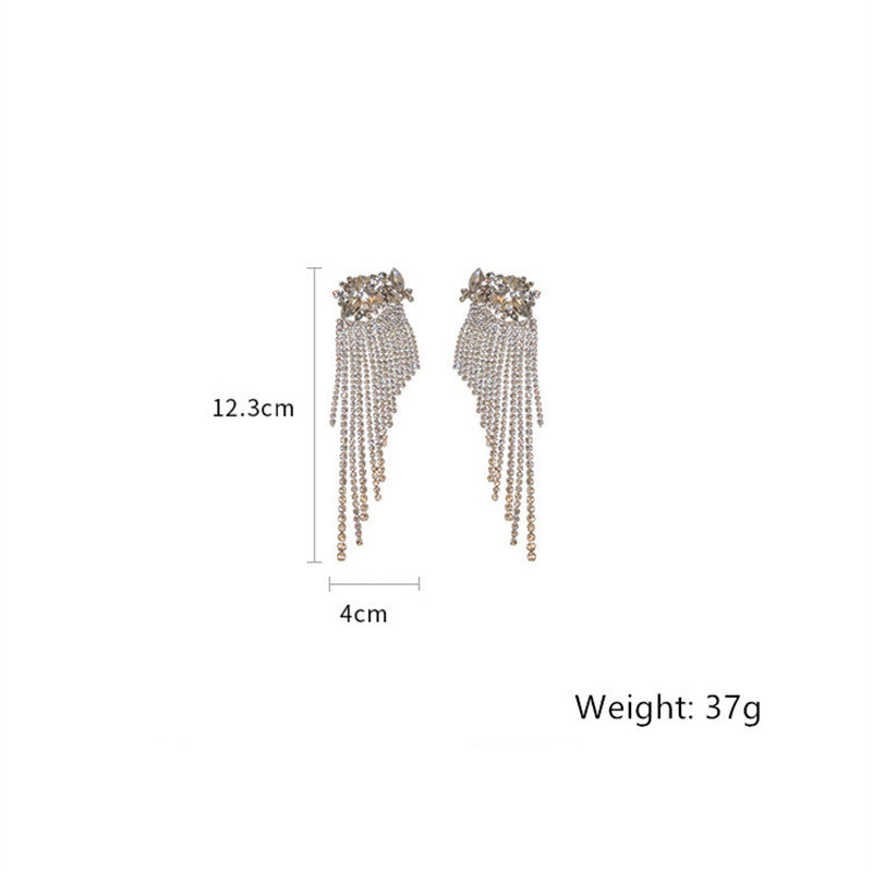Crystal Cluster Tassel Fringe Drop Earrings | Marquise Rhinestone Statement Earrings