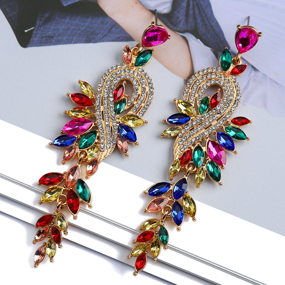Crystal Leaf Drop Earrings — Nature-Inspired Statement