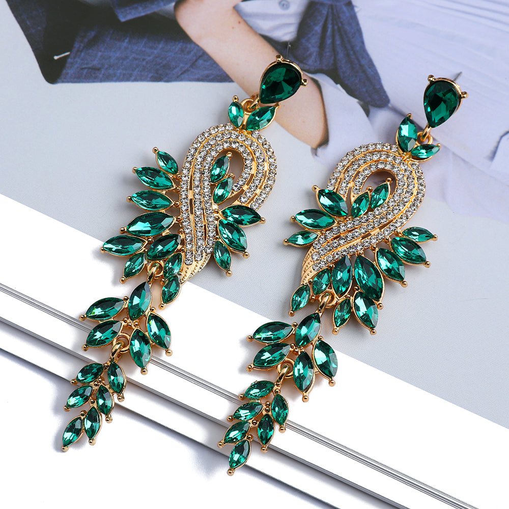 Crystal Leaf Drop Earrings — Nature-Inspired Statement