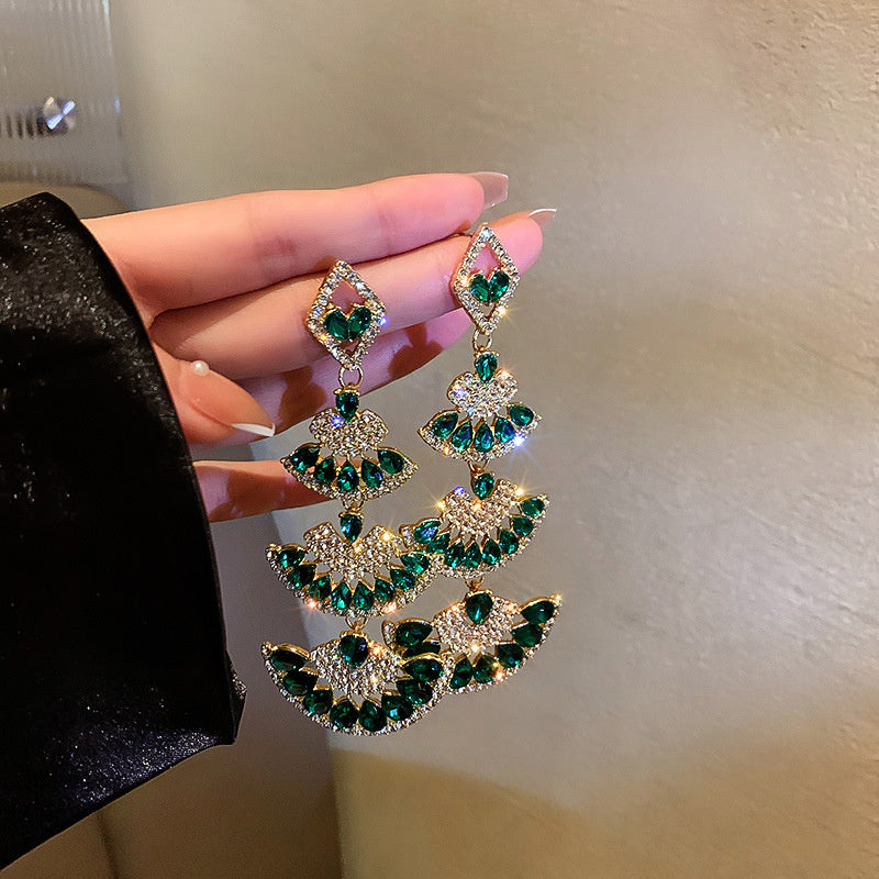 Vintage Geometric Crystal Drop Earrings — Purple & Green