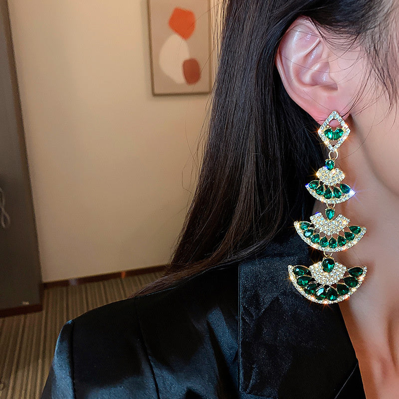 Vintage Geometric Crystal Drop Earrings — Purple & Green