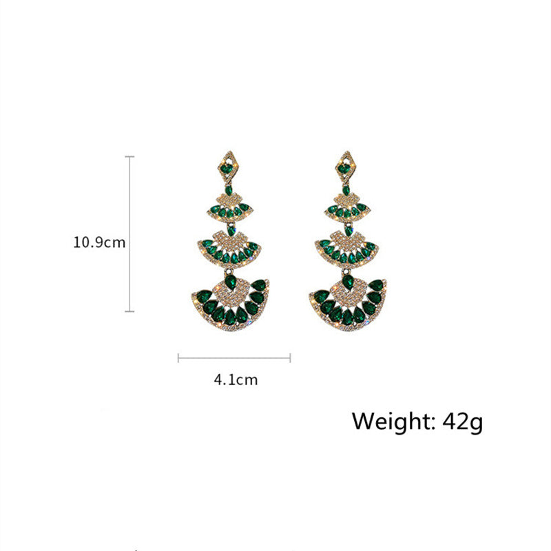 Vintage Geometric Crystal Drop Earrings — Purple & Green