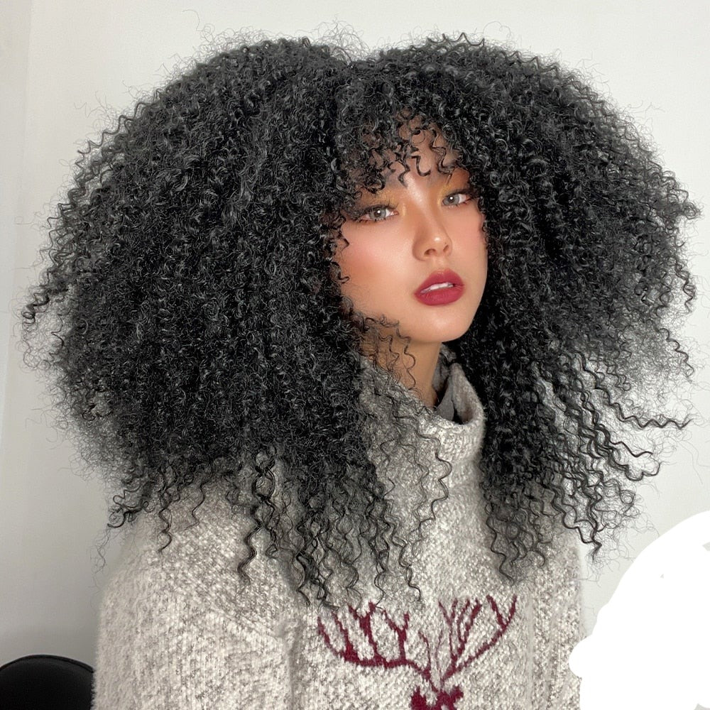 Afro Curly Wig With Bangs