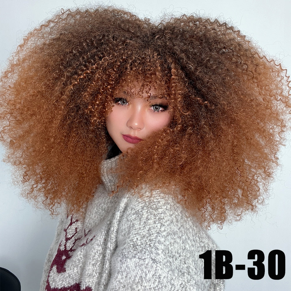 Afro Curly Wig With Bangs