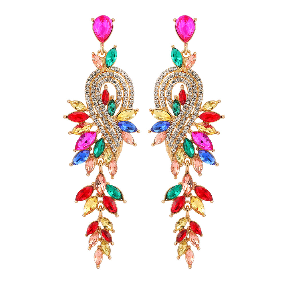 Long Geometric Crystal Pendant Earrings — Colorful Drop