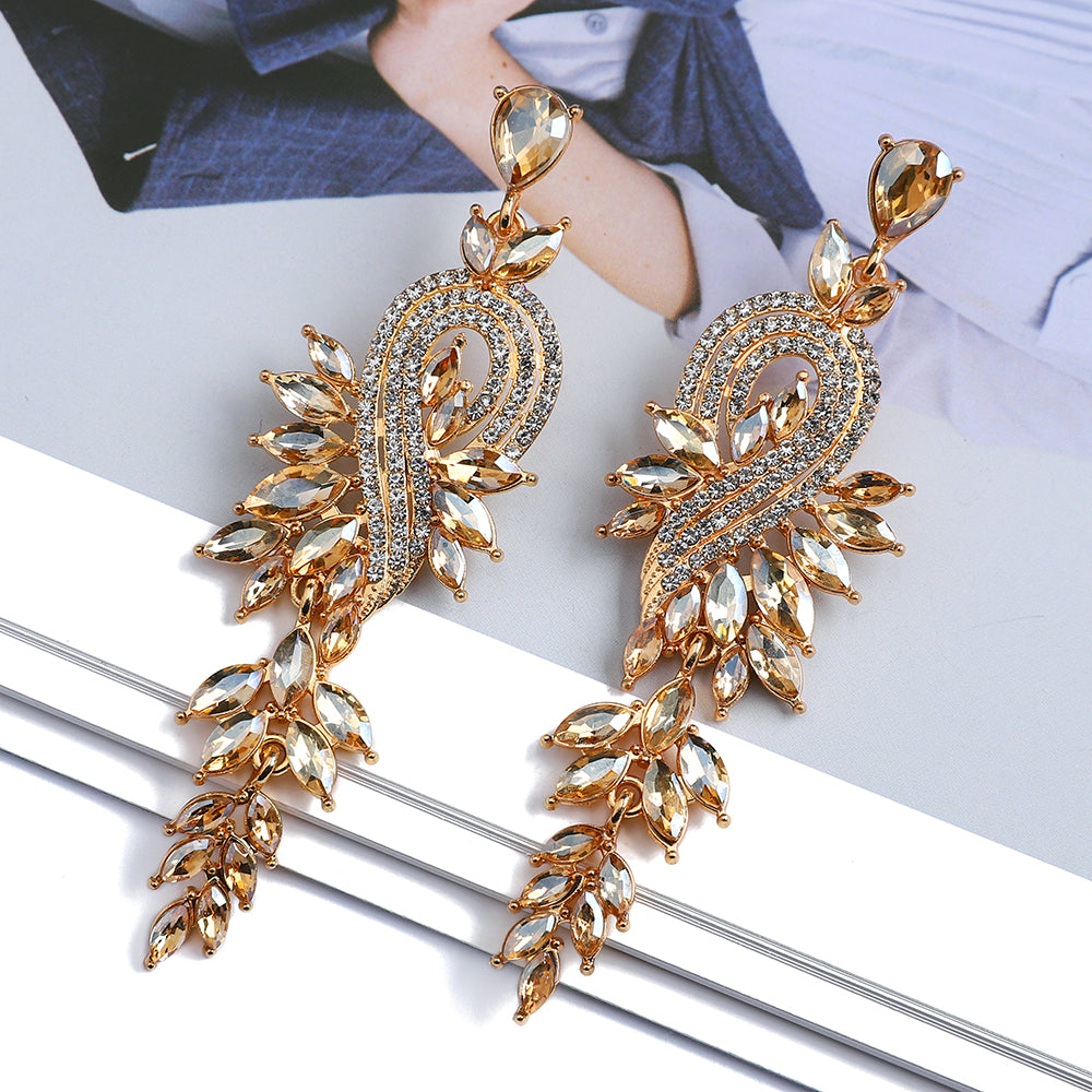 Long Geometric Crystal Pendant Earrings — Colorful Drop