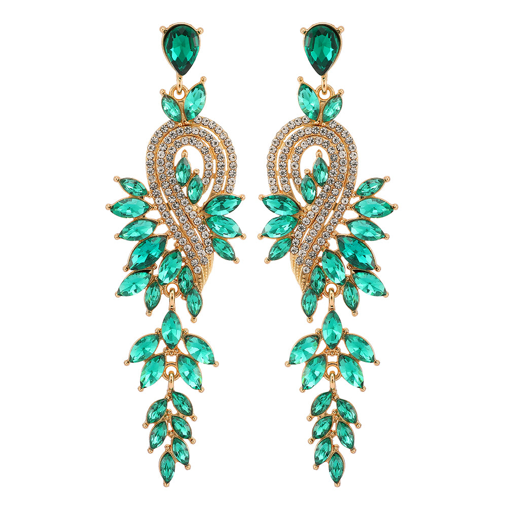 Long Geometric Crystal Pendant Earrings — Colorful Drop