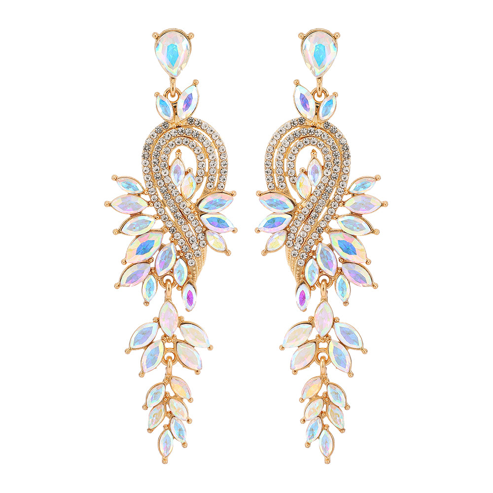 Long Geometric Crystal Pendant Earrings — Colorful Drop