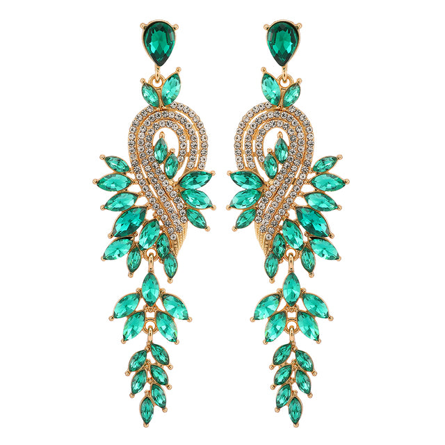 Long Geometric Crystal Pendant Earrings — Colorful Drop