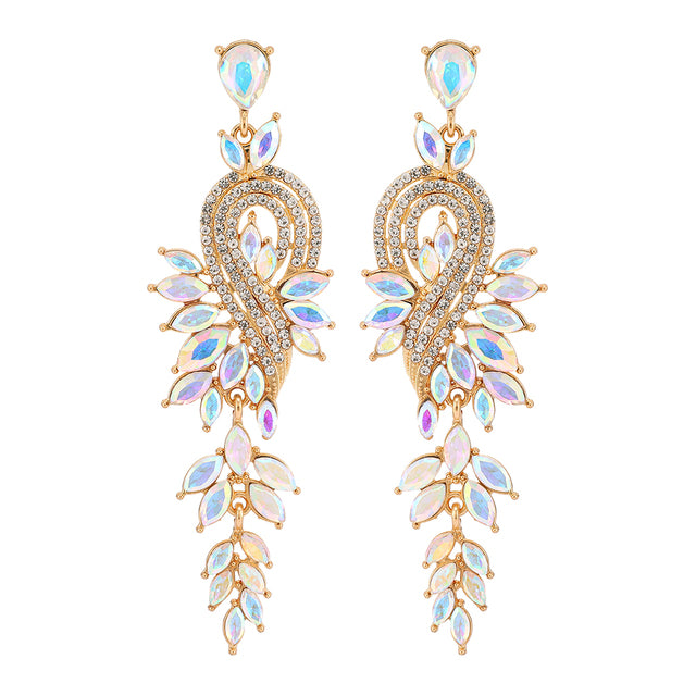 Long Geometric Crystal Pendant Earrings — Colorful Drop