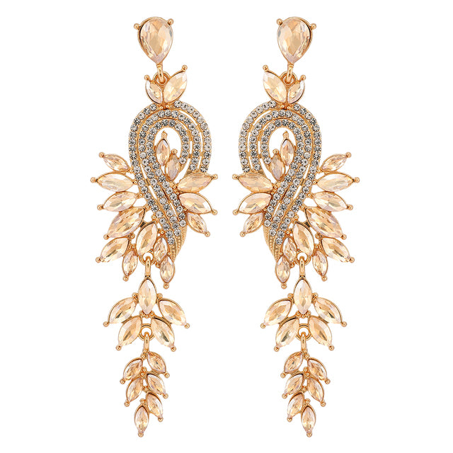 Long Geometric Crystal Pendant Earrings — Colorful Drop