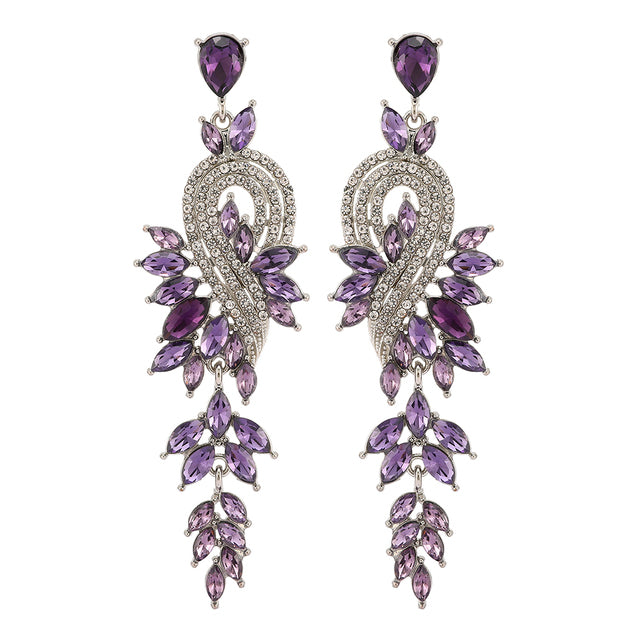 Long Geometric Crystal Pendant Earrings — Colorful Drop