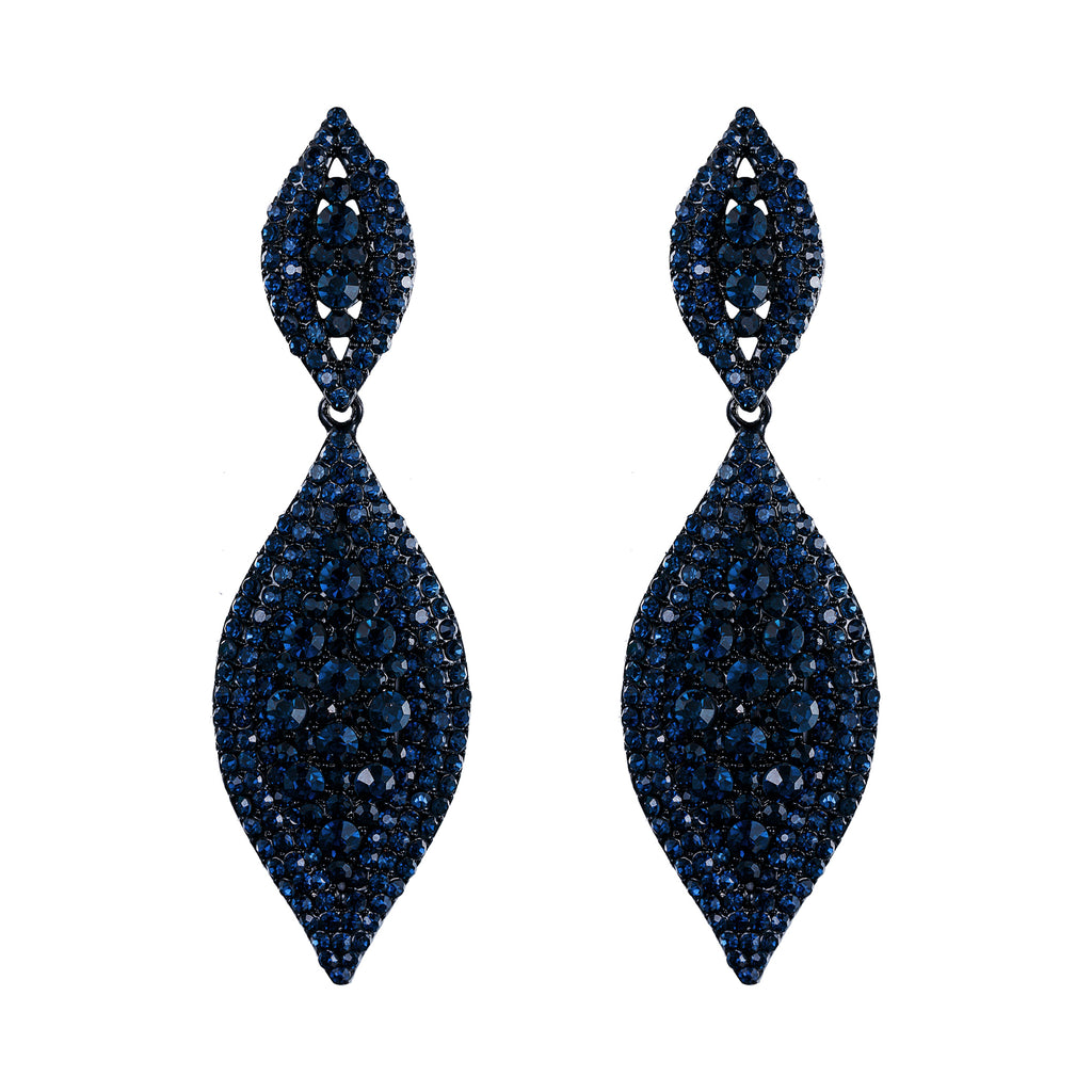 Pavé Double Marquise Leaf Drop Earrings | Crystal Rhinestone Statement Earrings