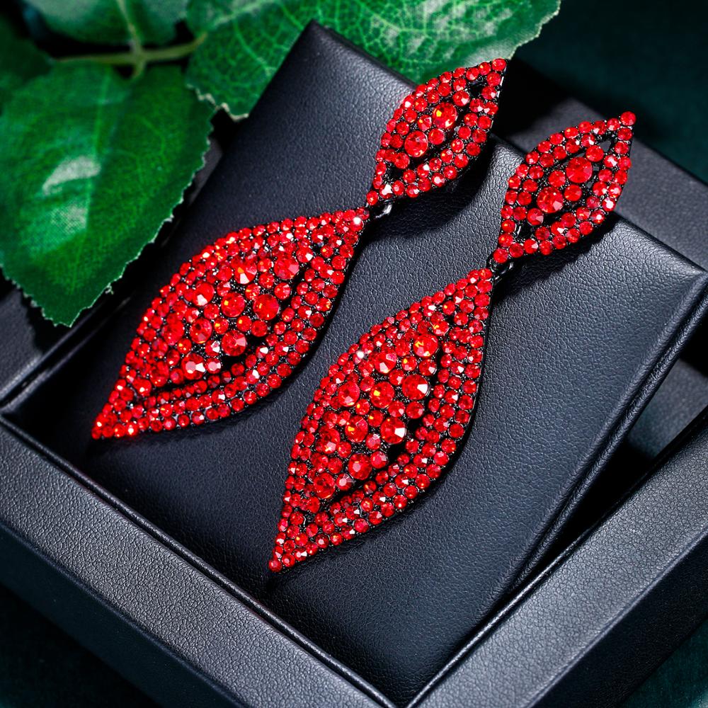 Pavé Double Marquise Leaf Drop Earrings | Crystal Rhinestone Statement Earrings