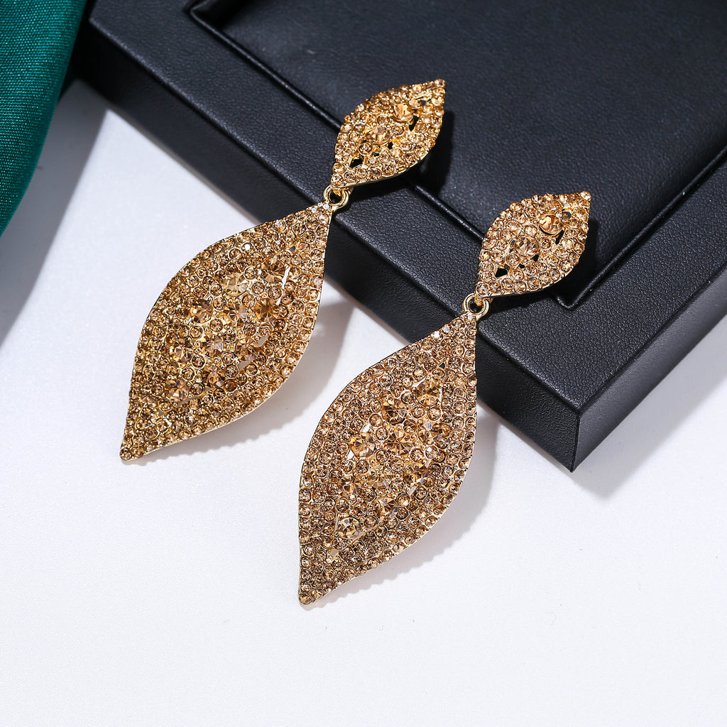 Pavé Double Marquise Leaf Drop Earrings | Crystal Rhinestone Statement Earrings