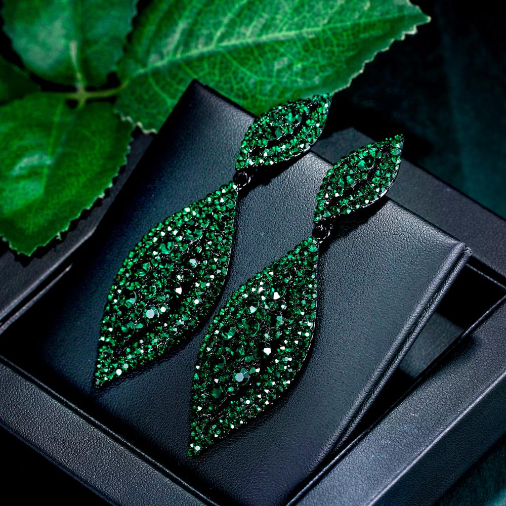 Pavé Double Marquise Leaf Drop Earrings | Crystal Rhinestone Statement Earrings