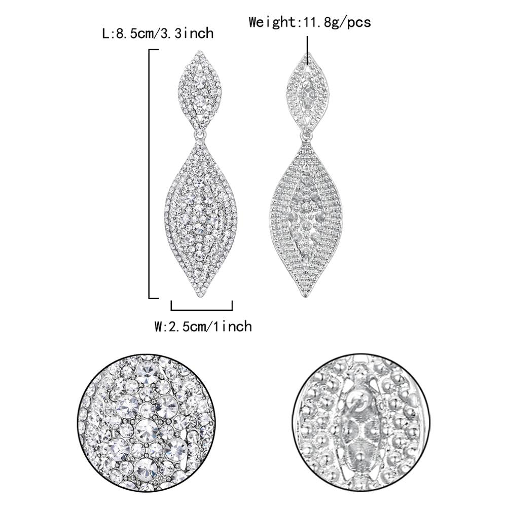 Pavé Double Marquise Leaf Drop Earrings | Crystal Rhinestone Statement Earrings
