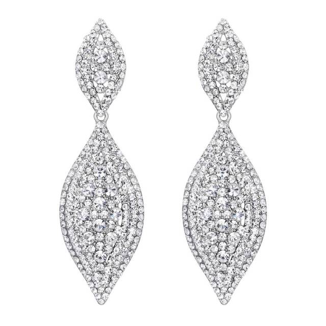 Pavé Double Marquise Leaf Drop Earrings | Crystal Rhinestone Statement Earrings