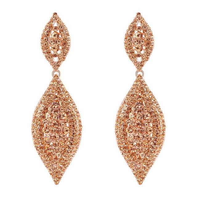 Pavé Double Marquise Leaf Drop Earrings | Crystal Rhinestone Statement Earrings