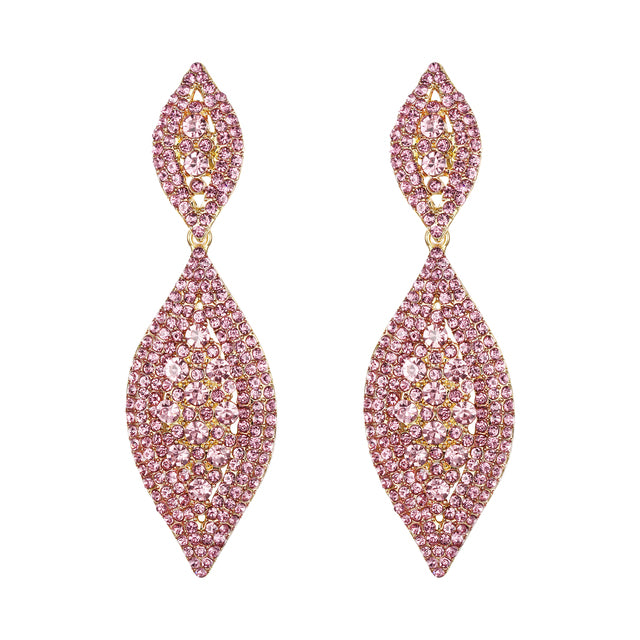 Pavé Double Marquise Leaf Drop Earrings | Crystal Rhinestone Statement Earrings