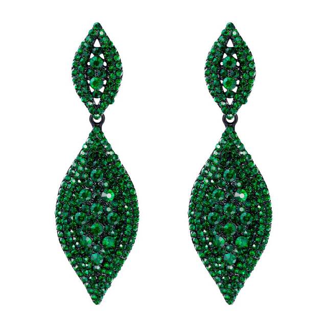 Pavé Double Marquise Leaf Drop Earrings | Crystal Rhinestone Statement Earrings
