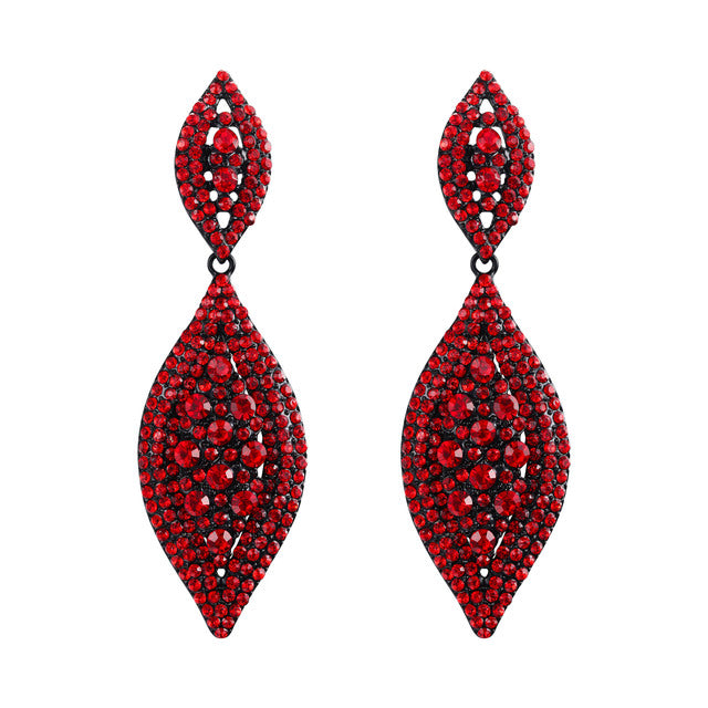 Pavé Double Marquise Leaf Drop Earrings | Crystal Rhinestone Statement Earrings