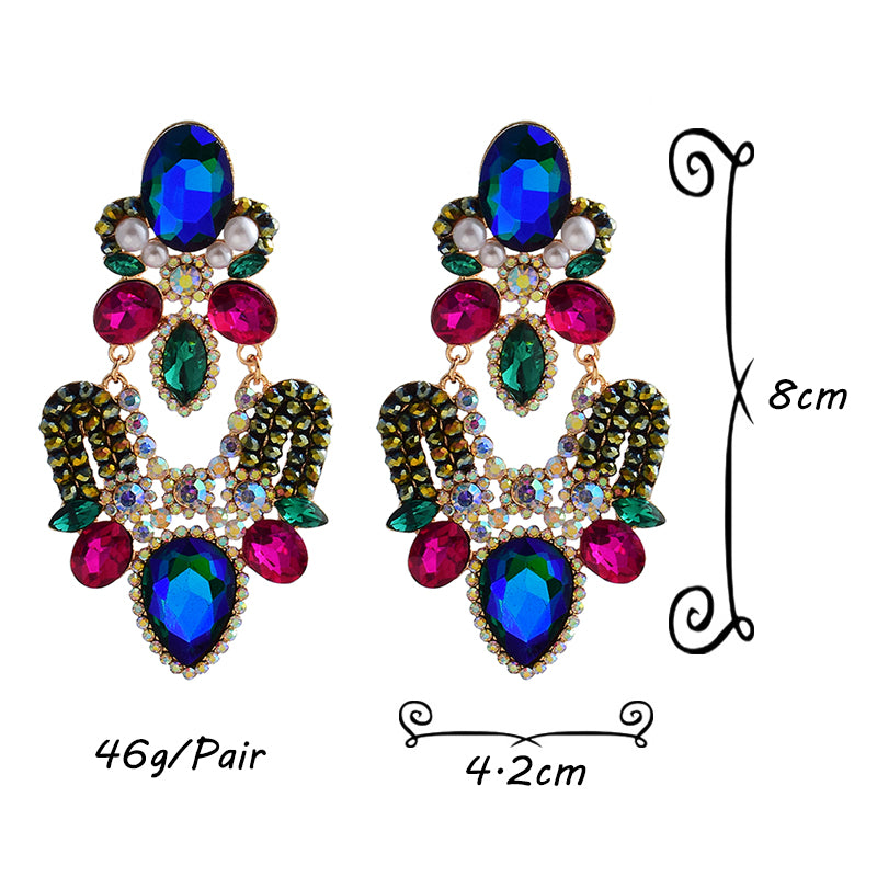 Long Geometric Glass Crystal Earrings — Colorful Statement Drop