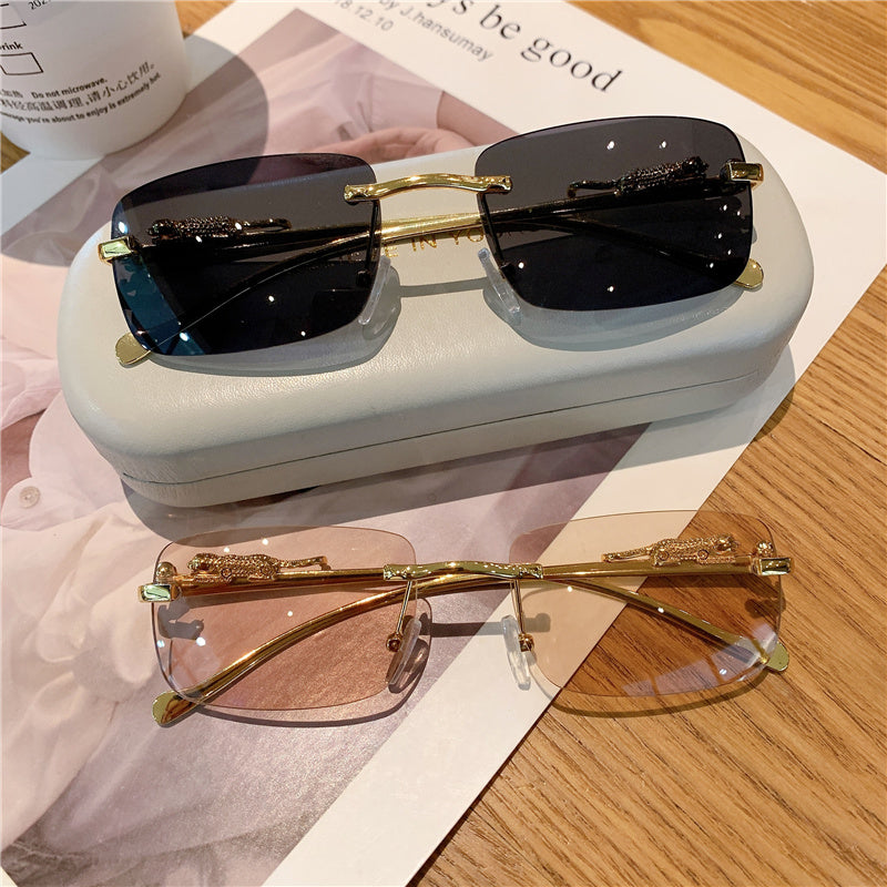 Luxury Rimless Rectangle Sunglasses | Gradient Lenses with Gold Detail | Unisex