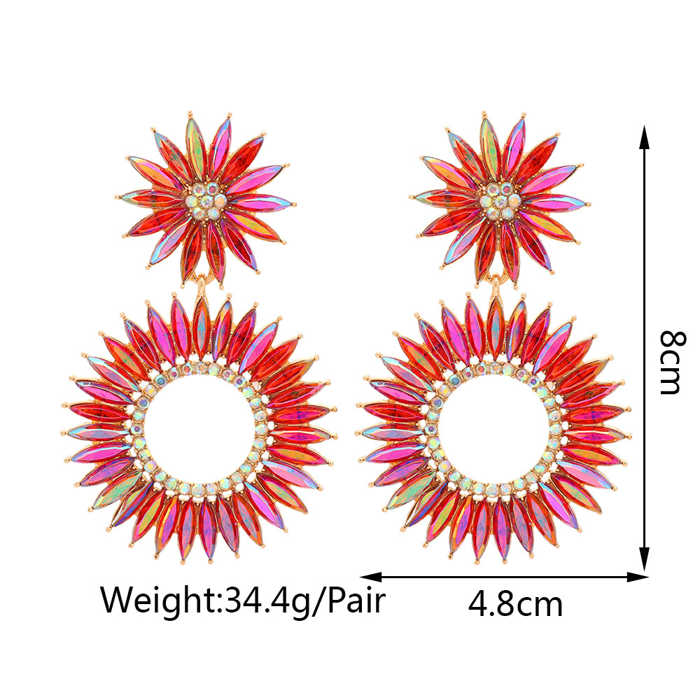 Round Boho Flower Crystal Earrings — Colorful Statement