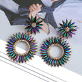 Round Boho Flower Crystal Earrings — Colorful Statement